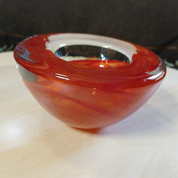 Elegant Art Glass Red Swirl Kosta Boda Votive Bowl - Picture 3 of 6